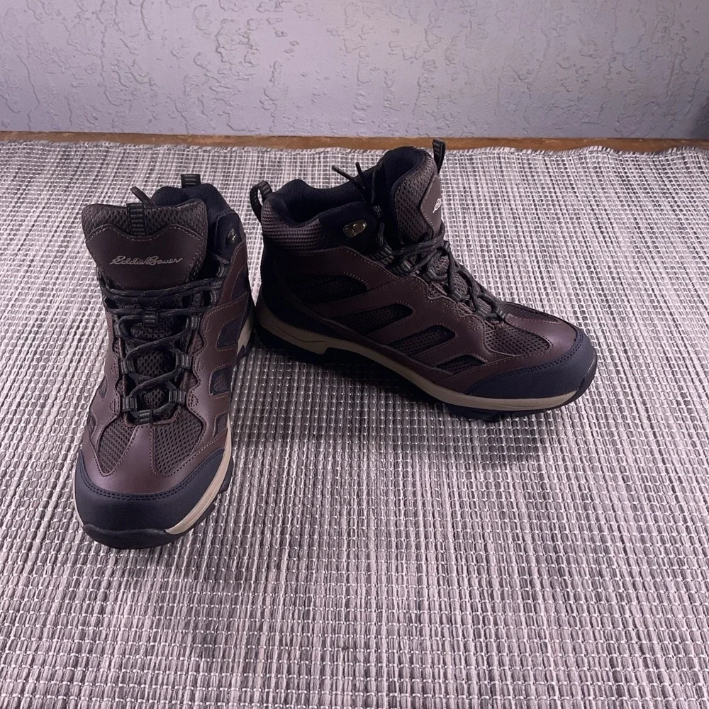 Eddie Bauer Graham Mens Hiking Boots Brown Black Leather Waterproof Size 9 M